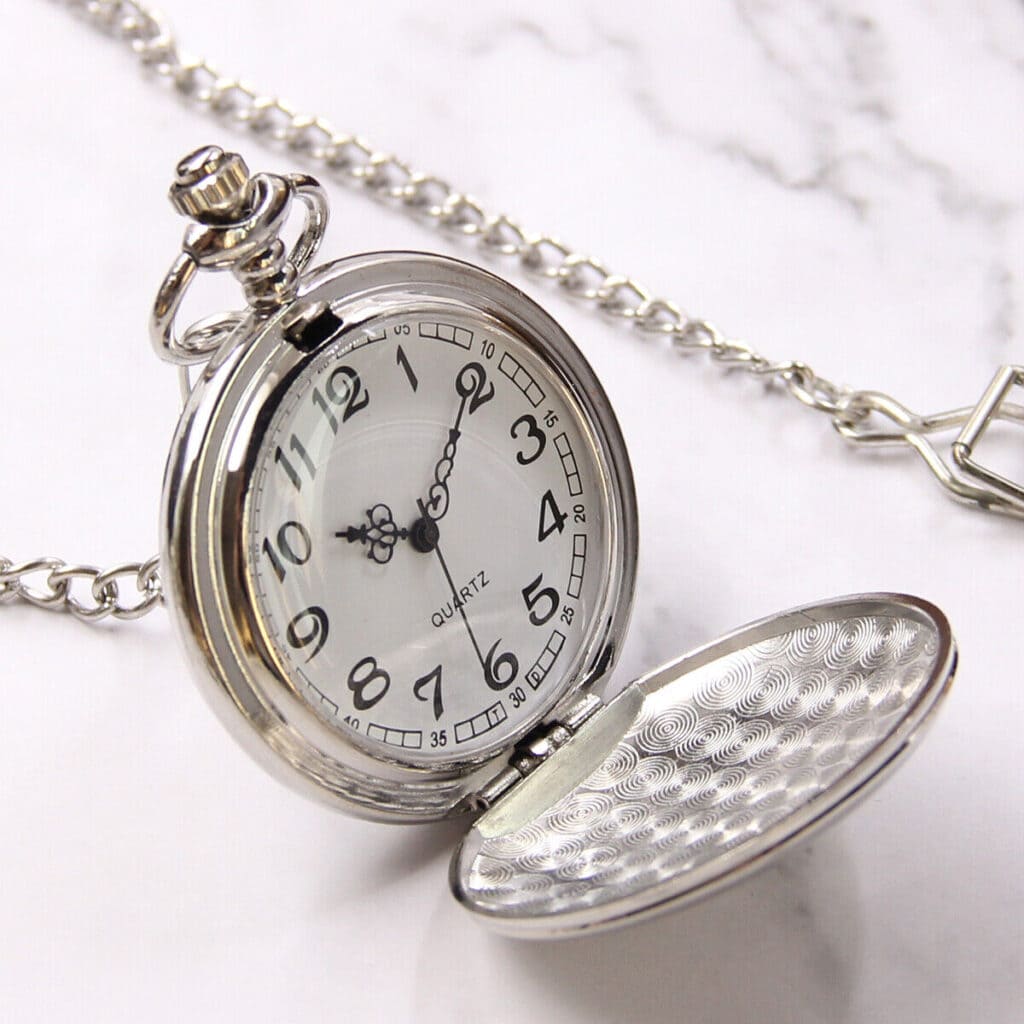 vintage watch in silver color with chain